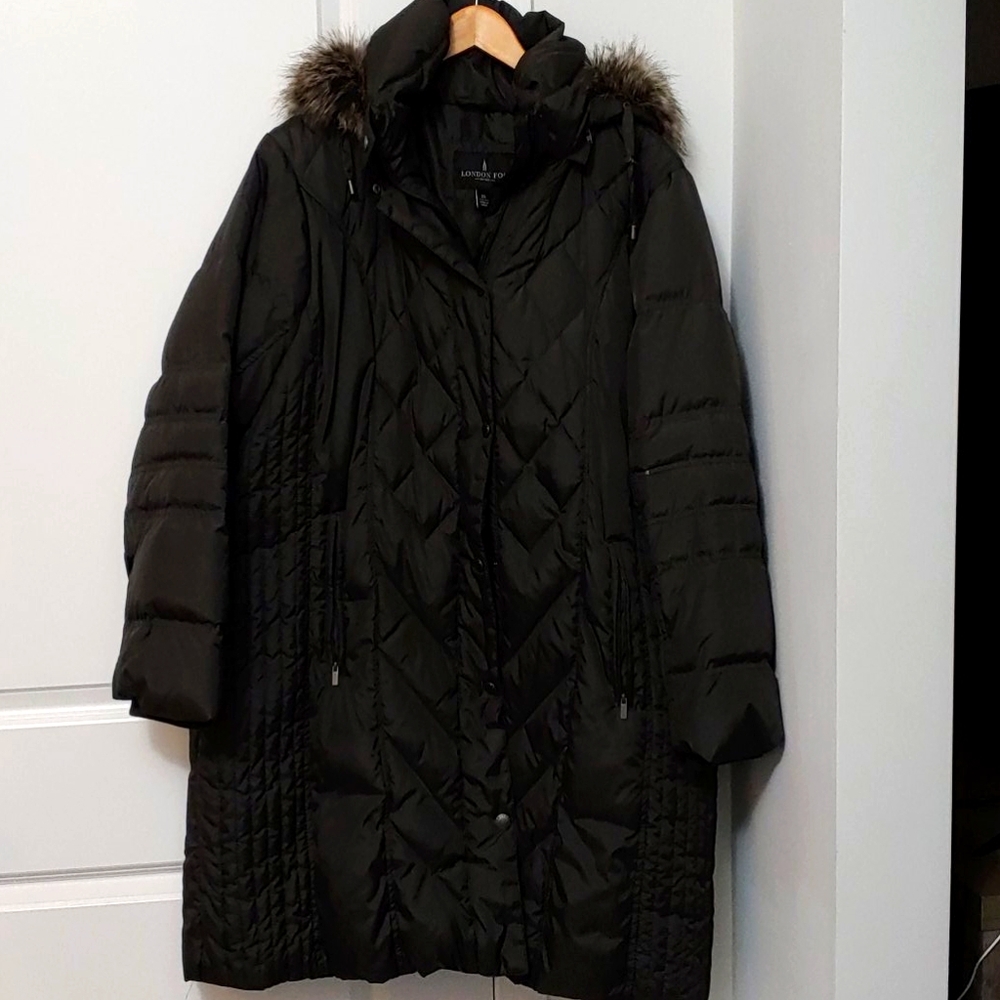 London Fog 2X mid length gray down parka